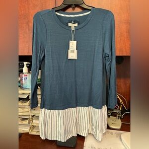Cupio Blue Tunic with Striped White Hem